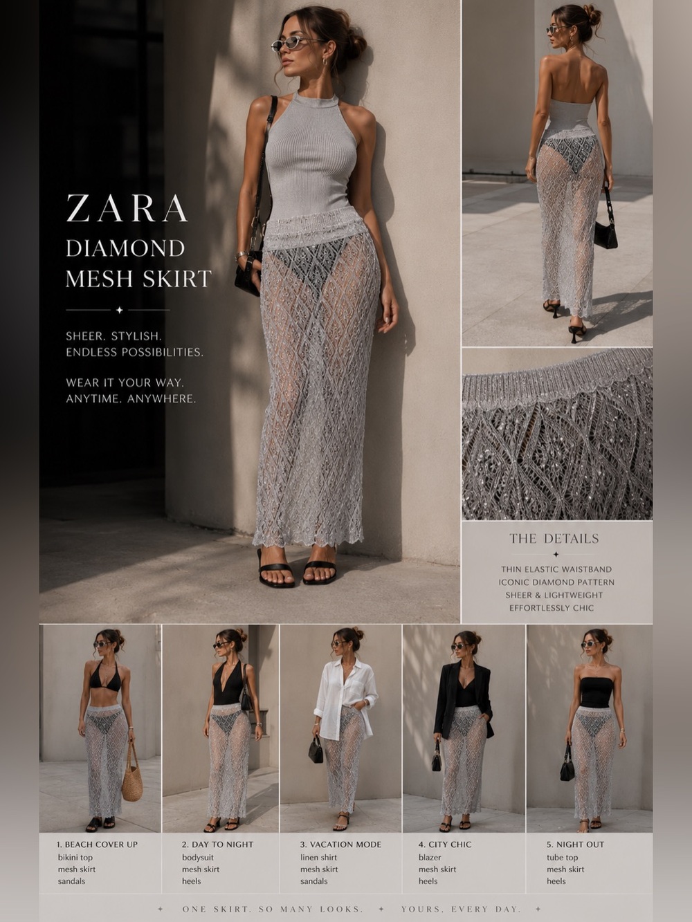 Stylish Gray Diamond Pattern Skirt